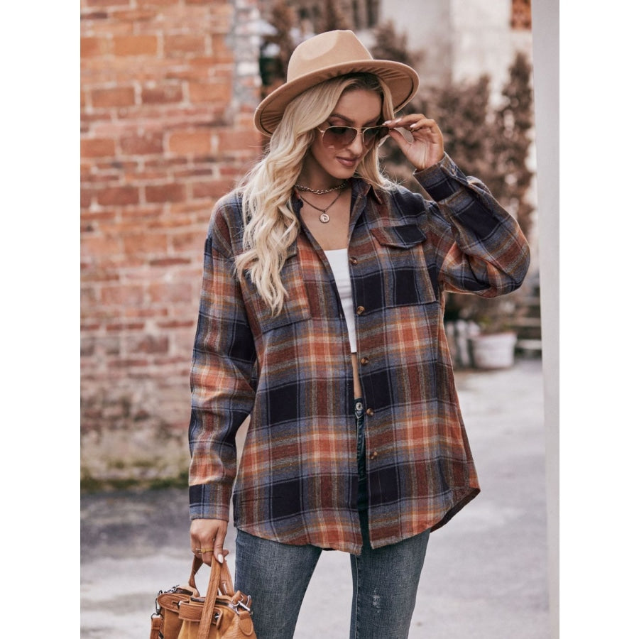 Plaid Dropped Shoulder Longline Shirt