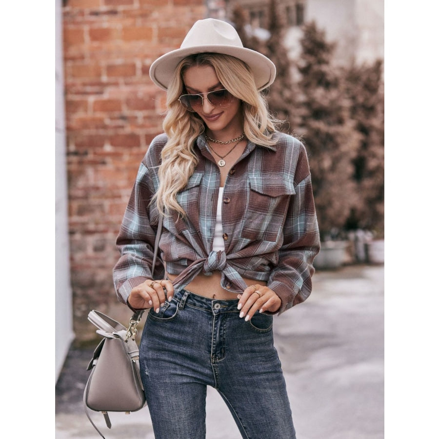 Plaid Dropped Shoulder Longline Shirt