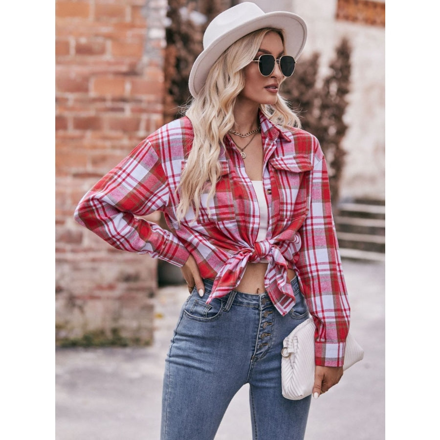 Plaid Dropped Shoulder Longline Shirt