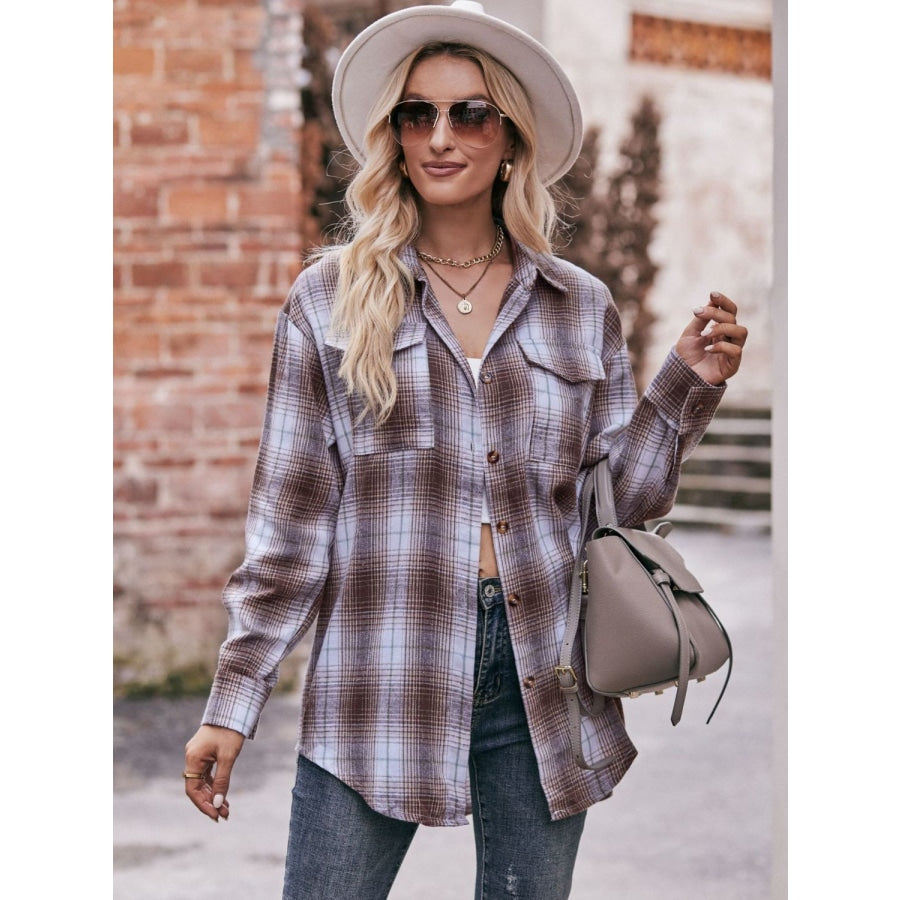 Plaid Dropped Shoulder Longline Shirt