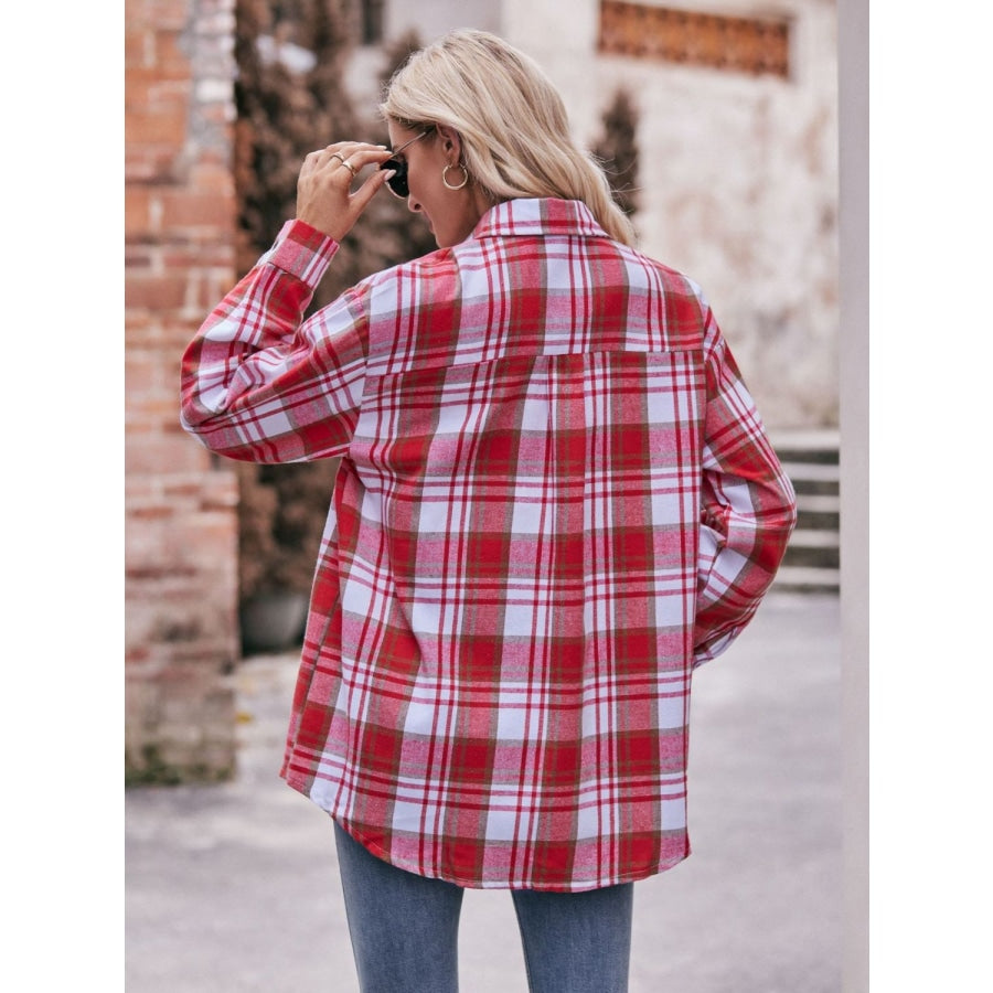 Plaid Dropped Shoulder Longline Shirt