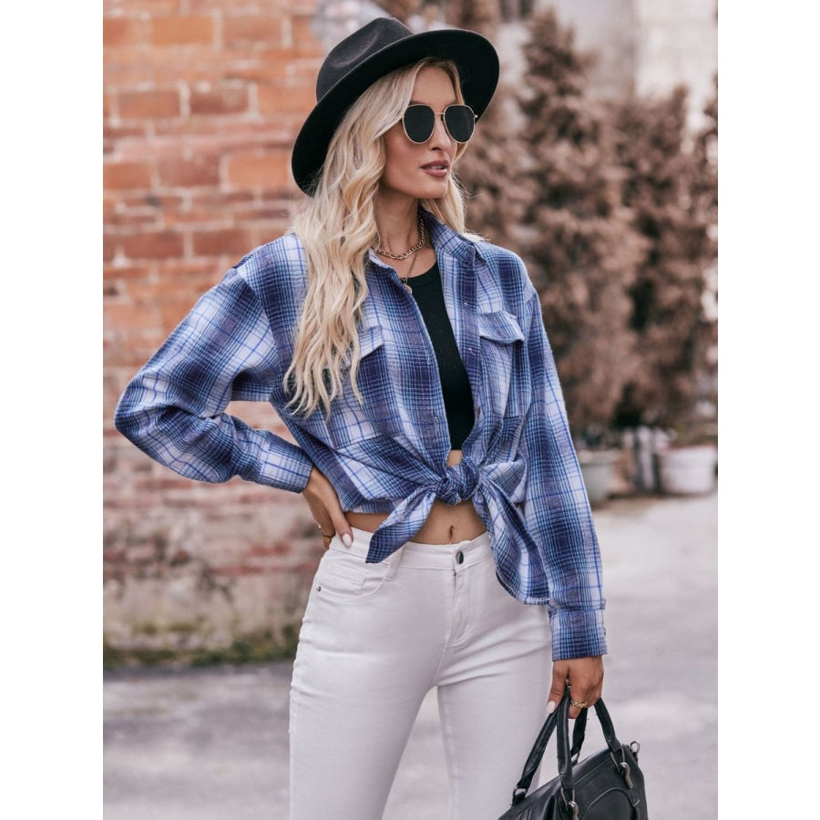 Plaid Dropped Shoulder Longline Shirt