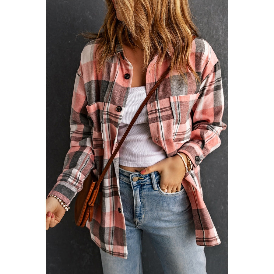 Plaid Dropped Shoulder Longline Shirt