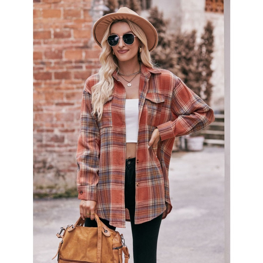 Plaid Dropped Shoulder Longline Shirt