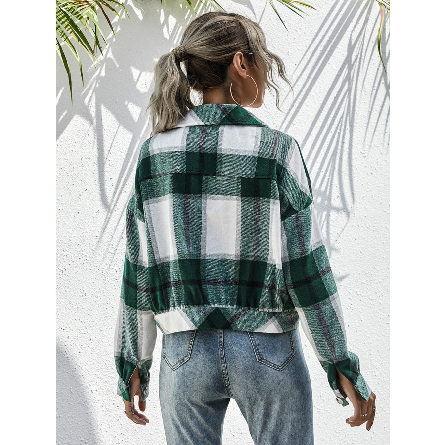 Plaid Dropped Shoulder Shirt Jacket