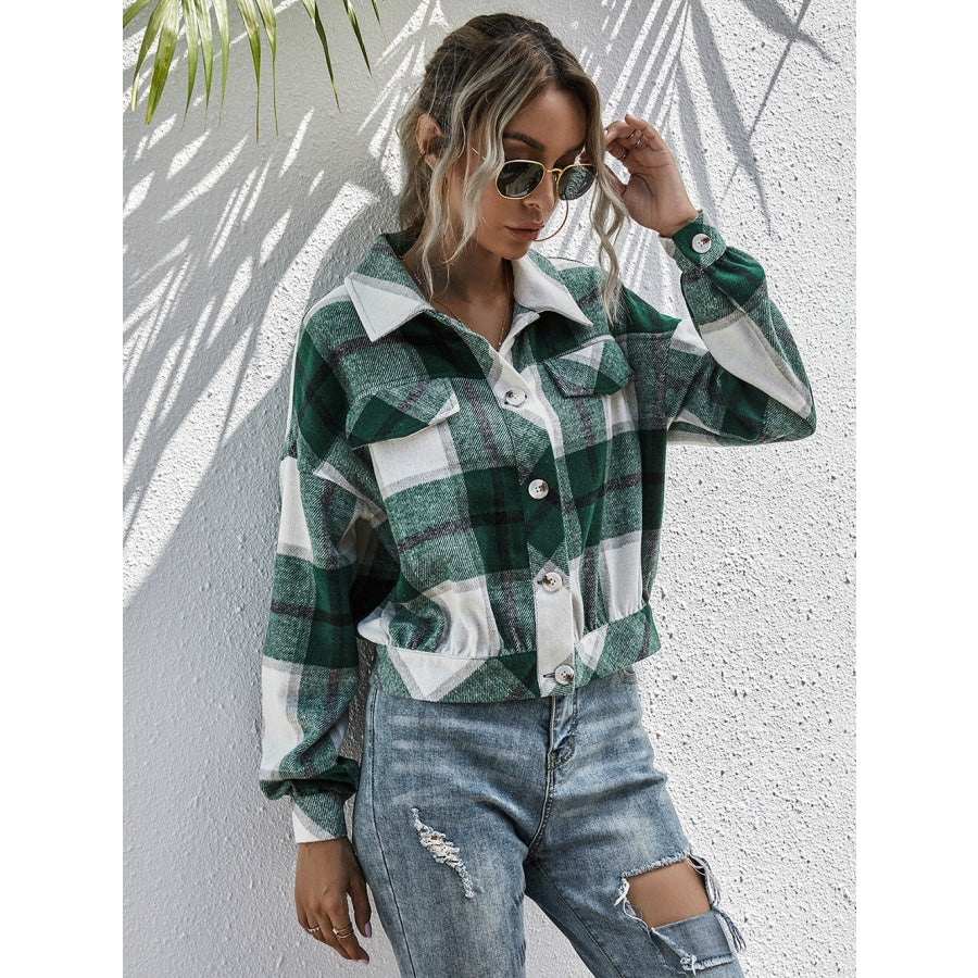 Plaid Dropped Shoulder Shirt Jacket