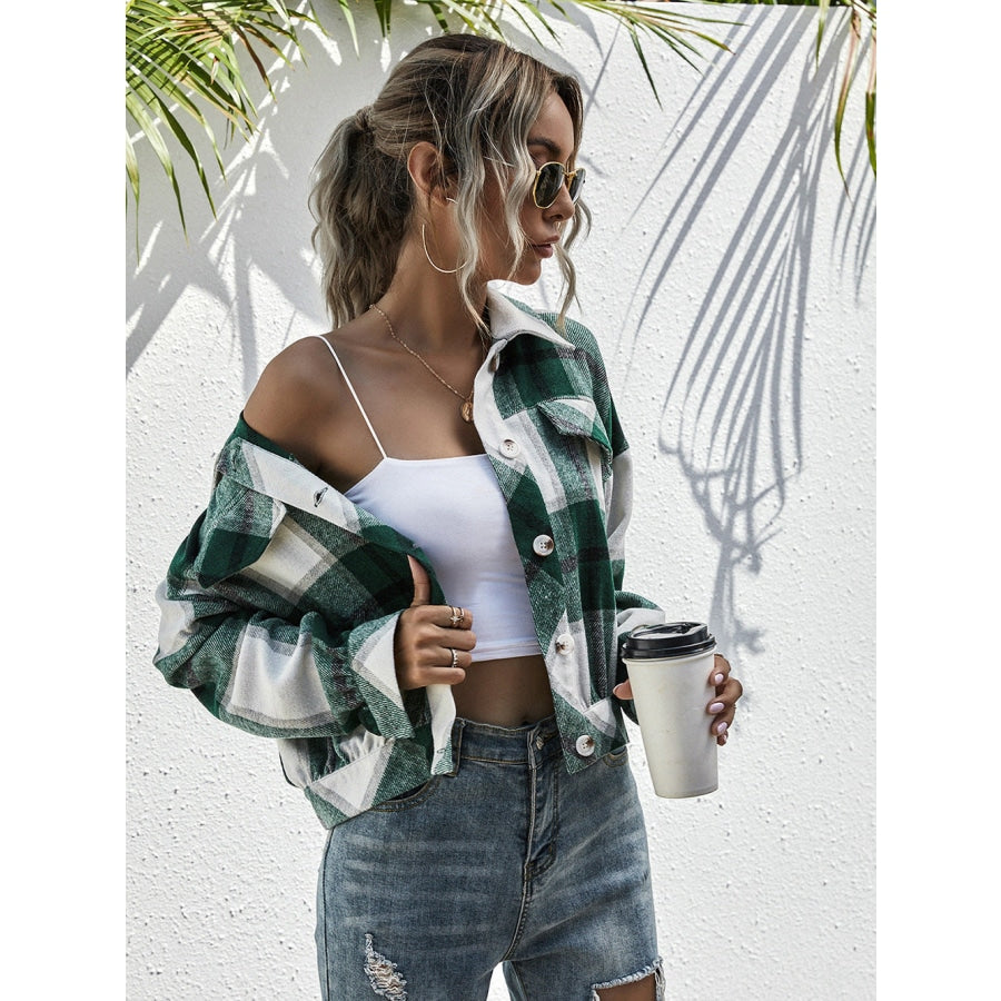 Plaid Dropped Shoulder Shirt Jacket