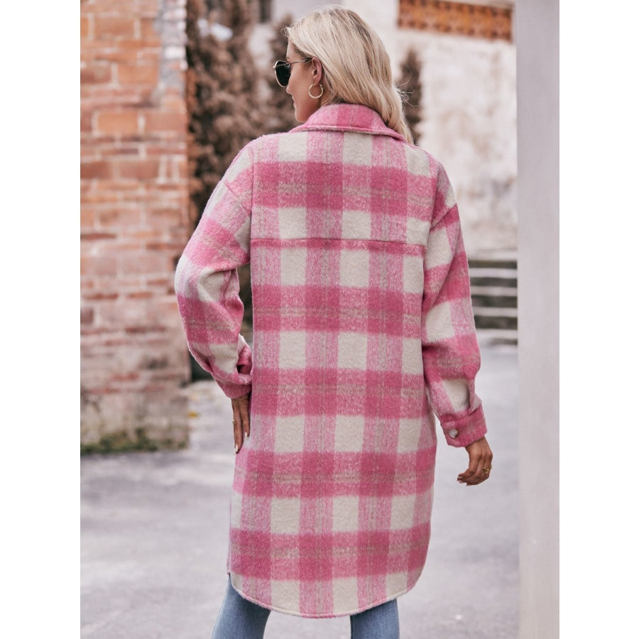 Plaid Dropped Shoulder Slit Coat