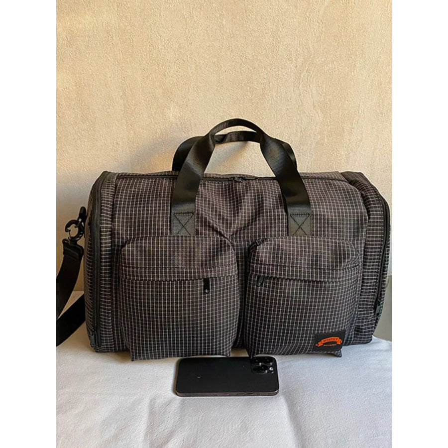 Plaid Duffel Bag with Multiple Pockets Black / onesize Apparel and Accessories