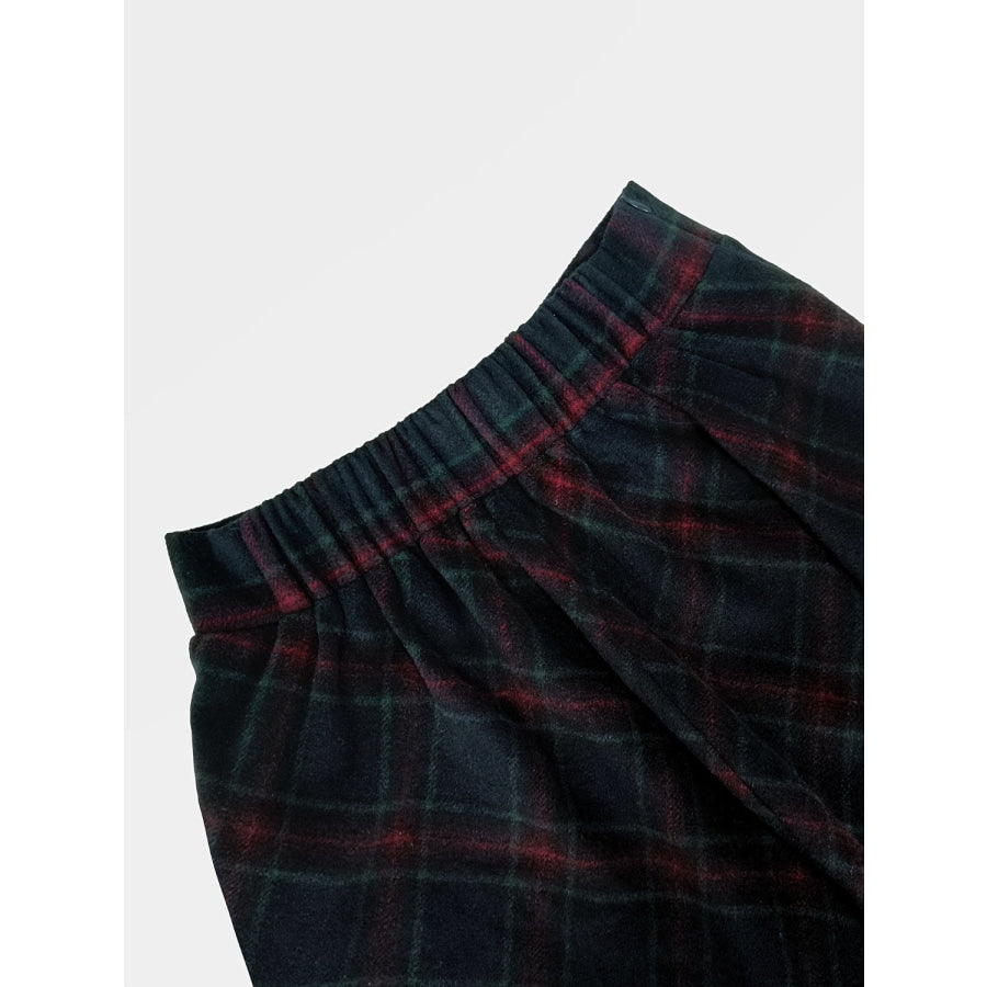 Plaid Elastic Waist Midi Skirt Apparel and Accessories