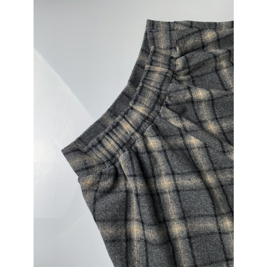 Plaid Elastic Waist Midi Skirt Apparel and Accessories