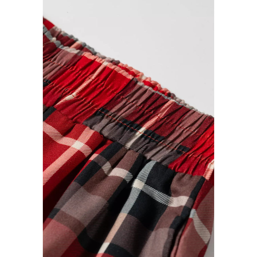 Plaid Elastic Waist Pocket Regular Full-Length Pants Apparel and Accessories