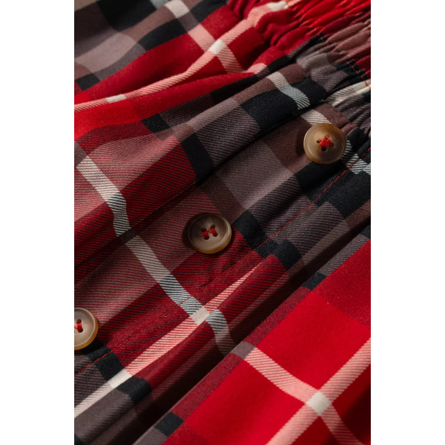 Plaid Elastic Waist Pocket Regular Full-Length Pants Apparel and Accessories