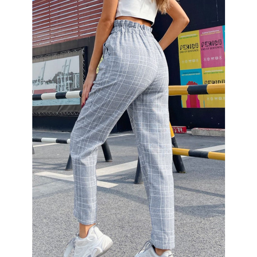 Plaid Elastic Waist Straight Pants Apparel and Accessories