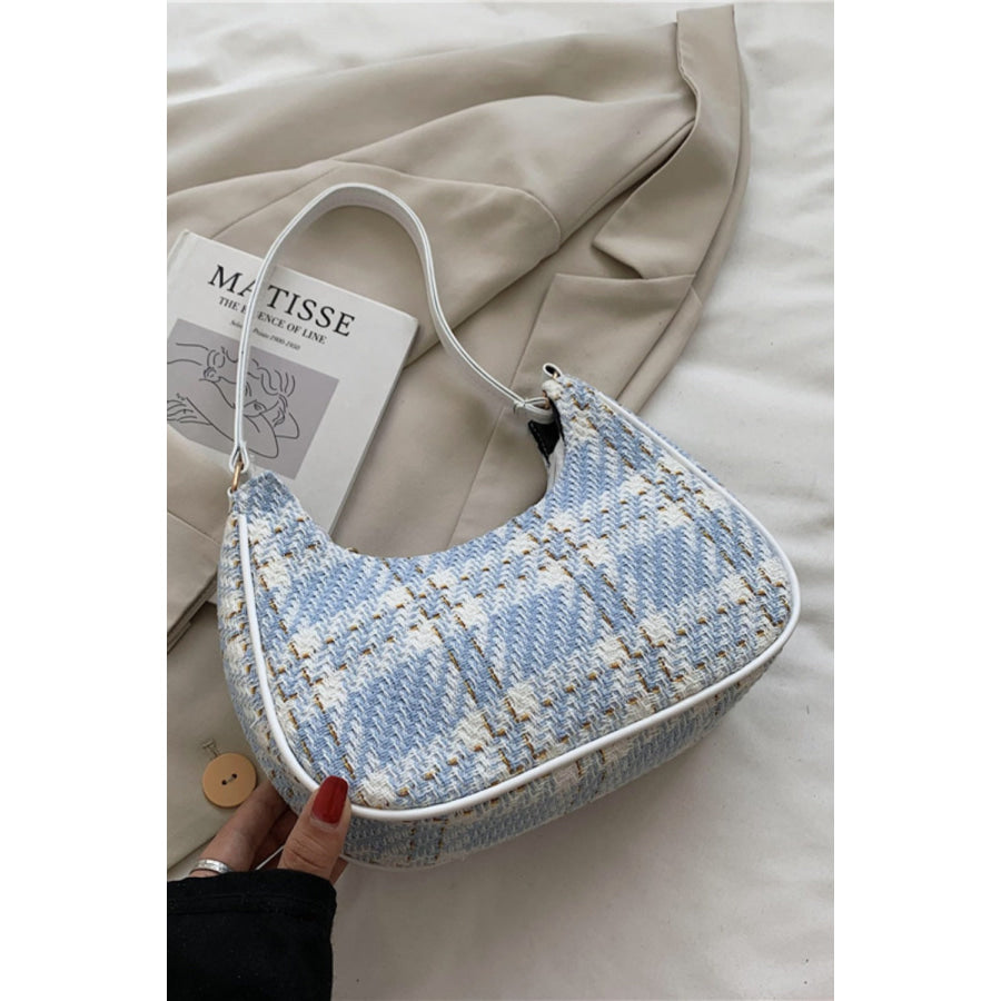 Plaid Fixed Strap Shoulder Bag Light Blue / One Size Apparel and Accessories