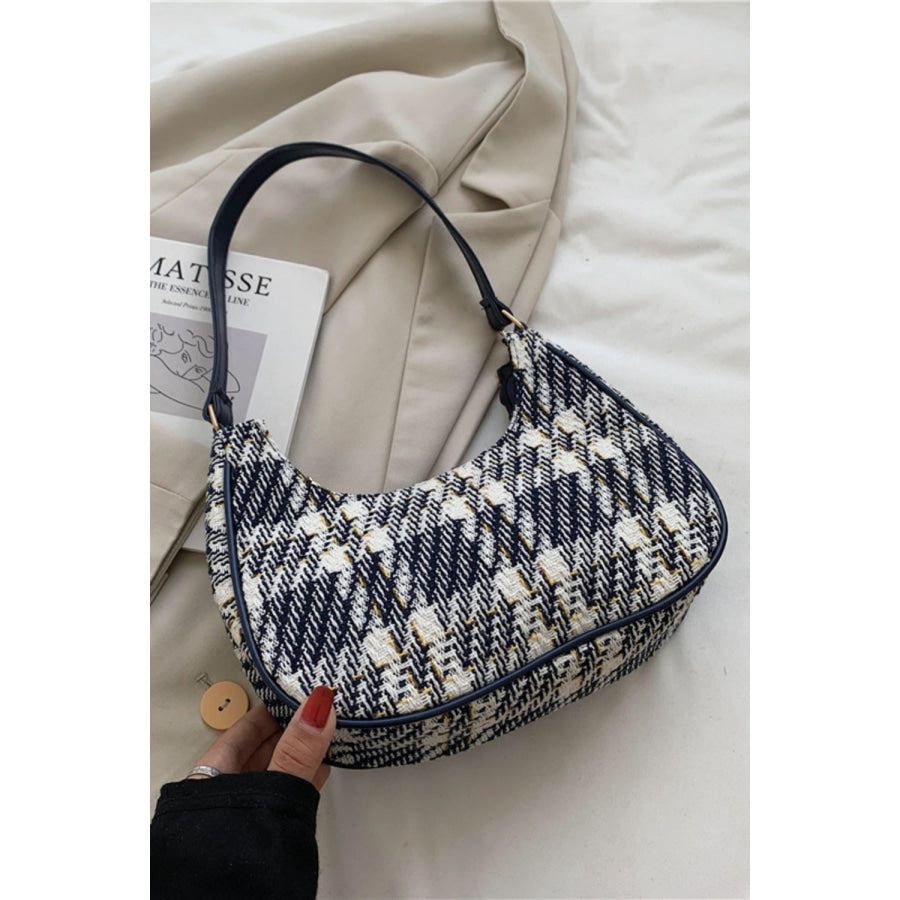 Plaid Fixed Strap Shoulder Bag Navy / One Size Apparel and Accessories