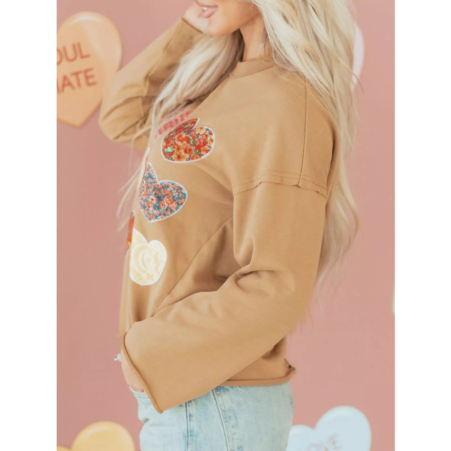 Plaid Floral Heart Stitched Exposed Seam Mineral Wash Sweatshirt Apparel and Accessories