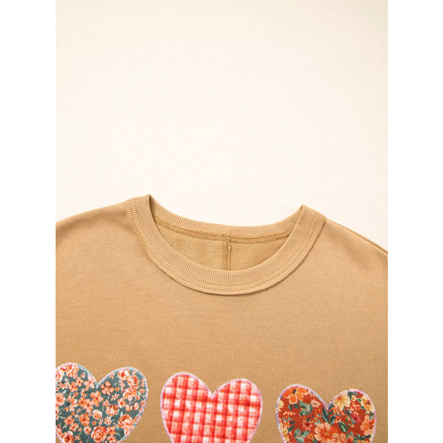 Plaid Floral Heart Stitched Exposed Seam Mineral Wash Sweatshirt Apparel and Accessories