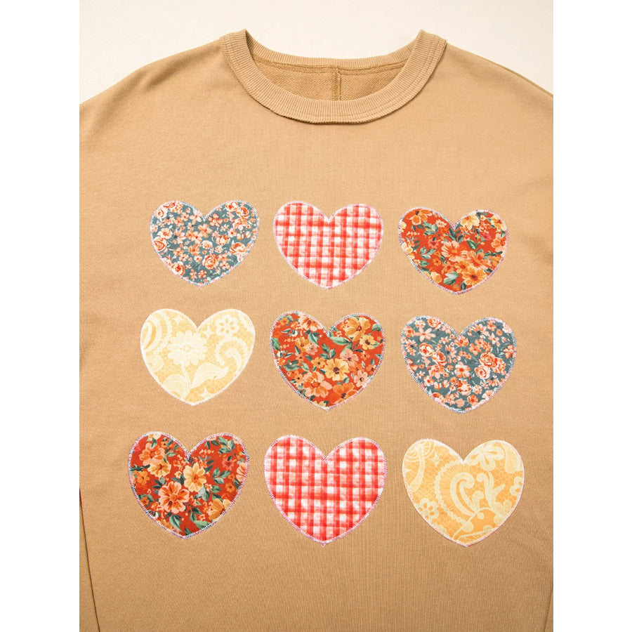Plaid Floral Heart Stitched Exposed Seam Mineral Wash Sweatshirt Apparel and Accessories