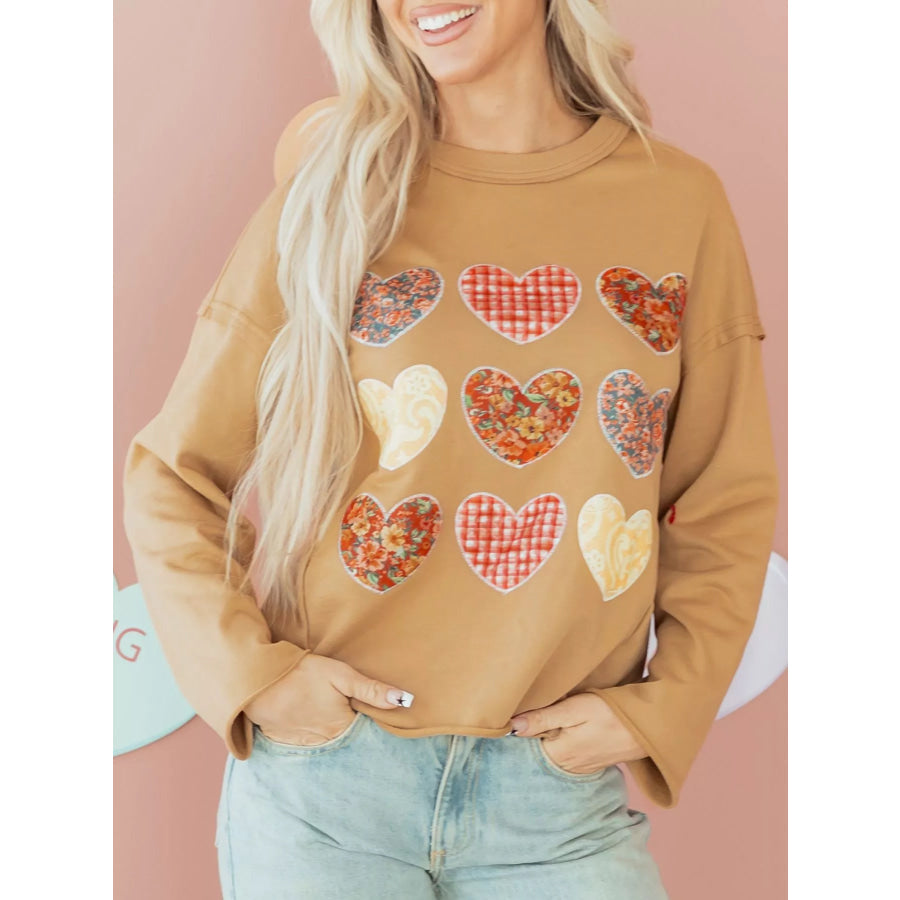 Plaid Floral Heart Stitched Exposed Seam Mineral Wash Sweatshirt Apparel and Accessories