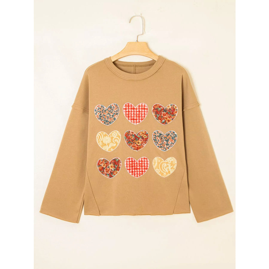 Plaid Floral Heart Stitched Exposed Seam Mineral Wash Sweatshirt Apparel and Accessories