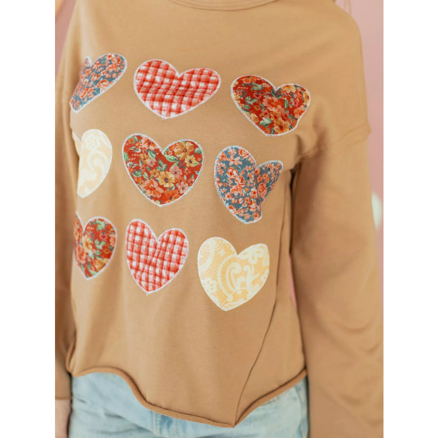 Plaid Floral Heart Stitched Exposed Seam Mineral Wash Sweatshirt Apparel and Accessories
