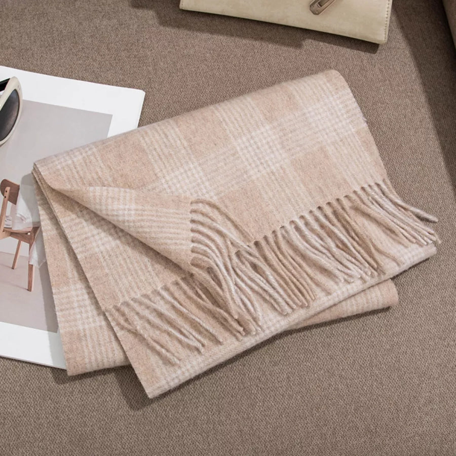 Plaid Fringe Scarf Pale Blush / One Size Apparel and Accessories