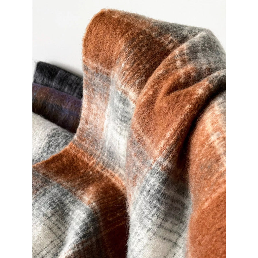 Plaid Fringe Scarf Sherbet / One Size Apparel and Accessories