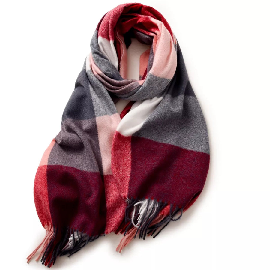 Plaid Fringe Scarf Style A / One Size Apparel and Accessories