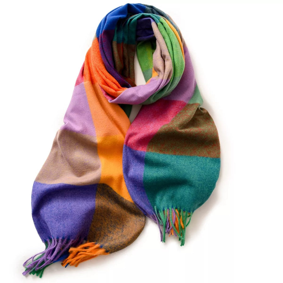 Plaid Fringe Scarf Style B / One Size Apparel and Accessories