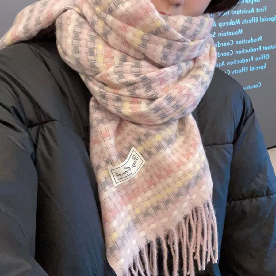 Plaid Fringe Warm Scarf Apparel and Accessories