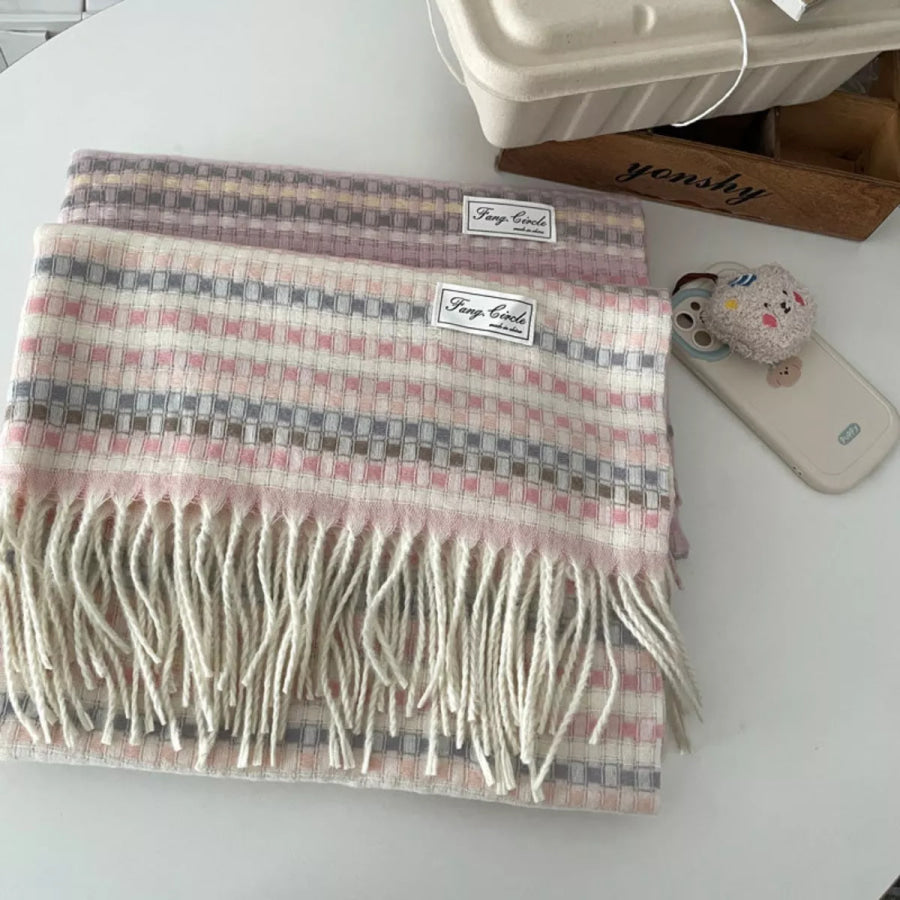 Plaid Fringe Warm Scarf Apparel and Accessories