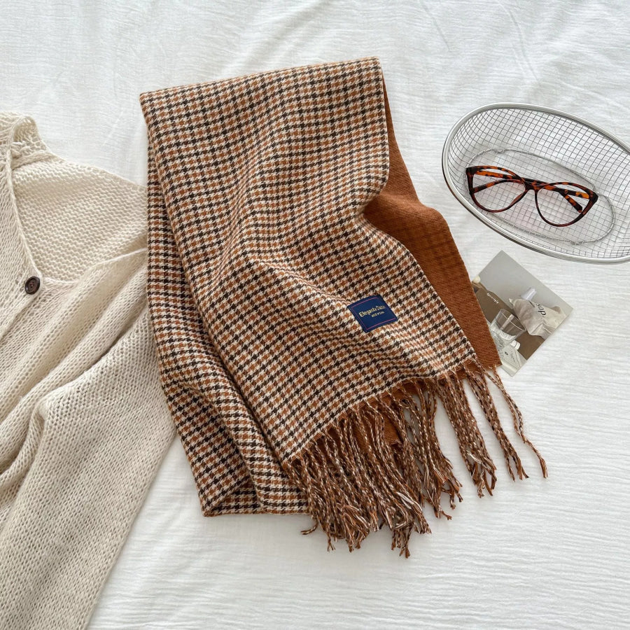 Plaid Fringe Warm Winter Scarf Apparel and Accessories