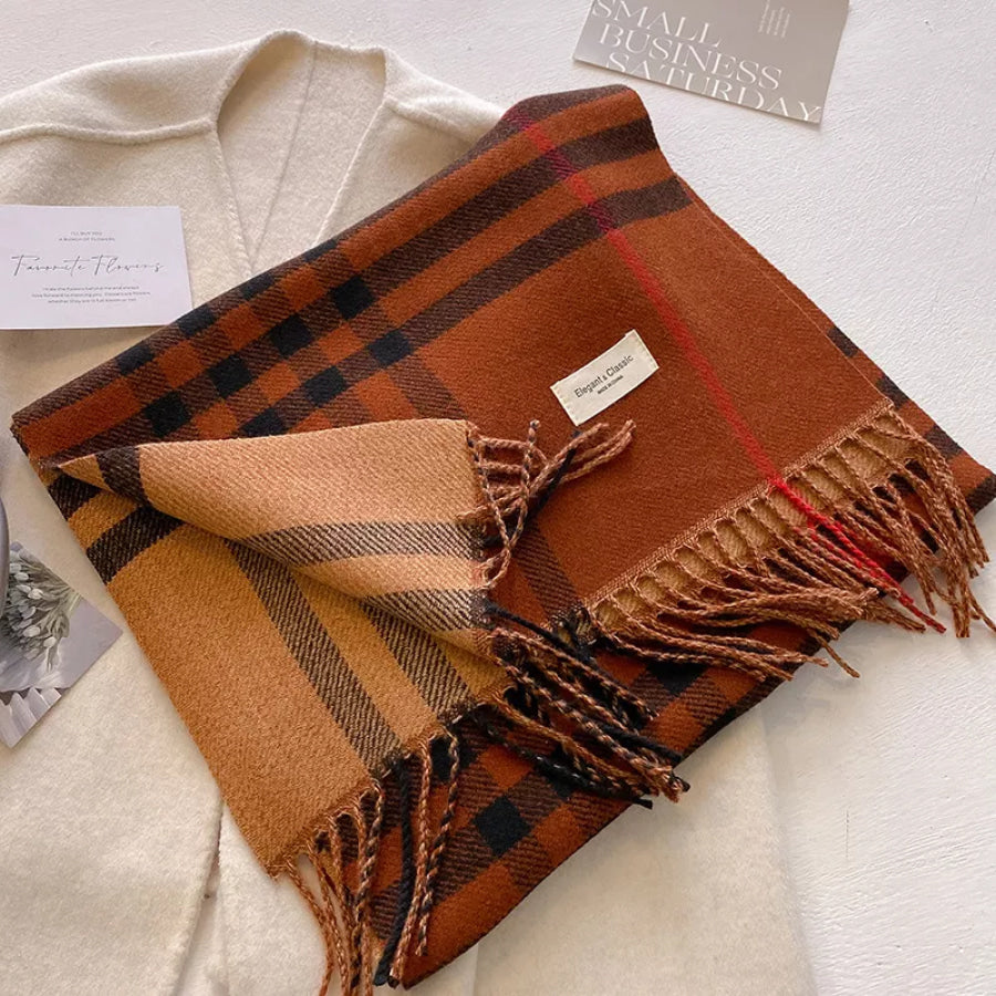 Plaid Fringe Winter Scarf Apparel and Accessories