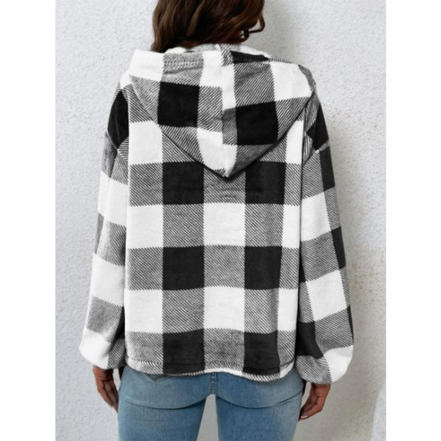 Plaid Half Button Long Sleeve Hoodie Apparel and Accessories