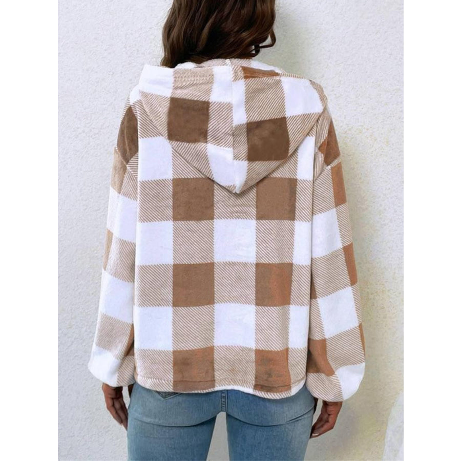 Plaid Half Button Long Sleeve Hoodie Apparel and Accessories