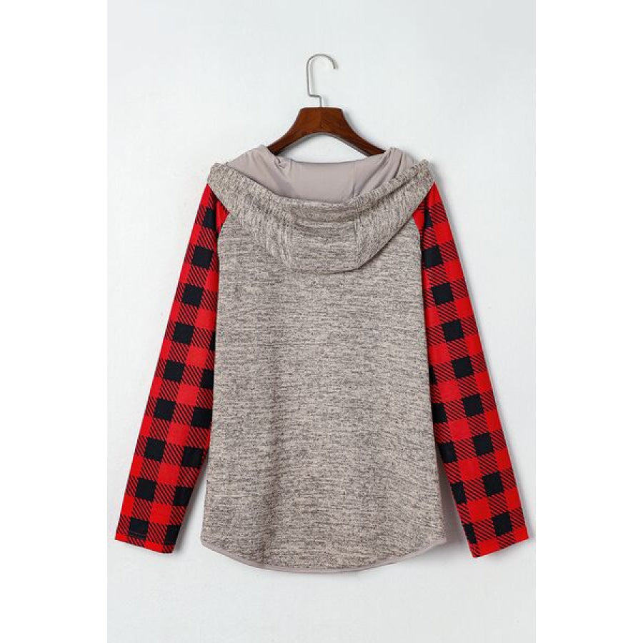 Plaid Half Snap Long Sleeve Hoodie Apparel and Accessories