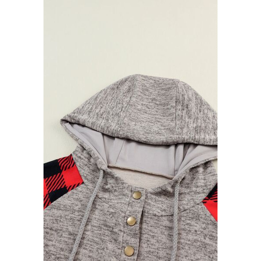 Plaid Half Snap Long Sleeve Hoodie Apparel and Accessories