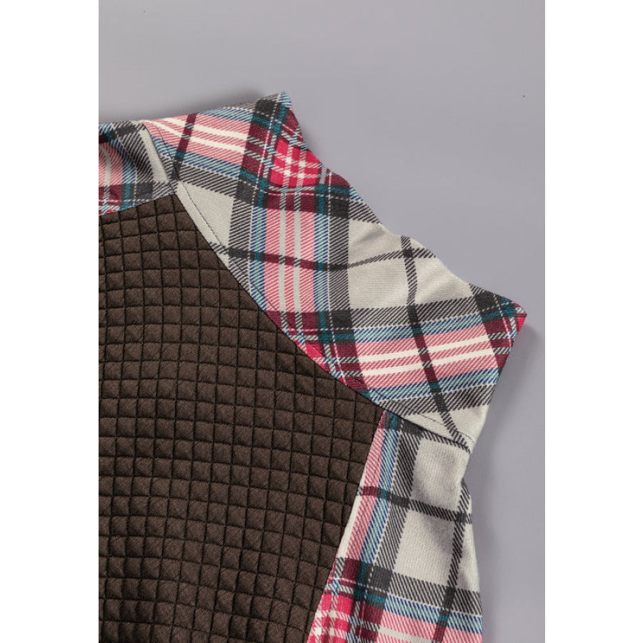 Plaid Half Zip Long Sleeve Sweatshirt Apparel and Accessories