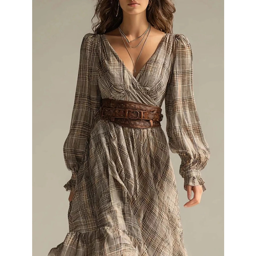 Plaid High-Low Long Sleeve Dress Apparel and Accessories