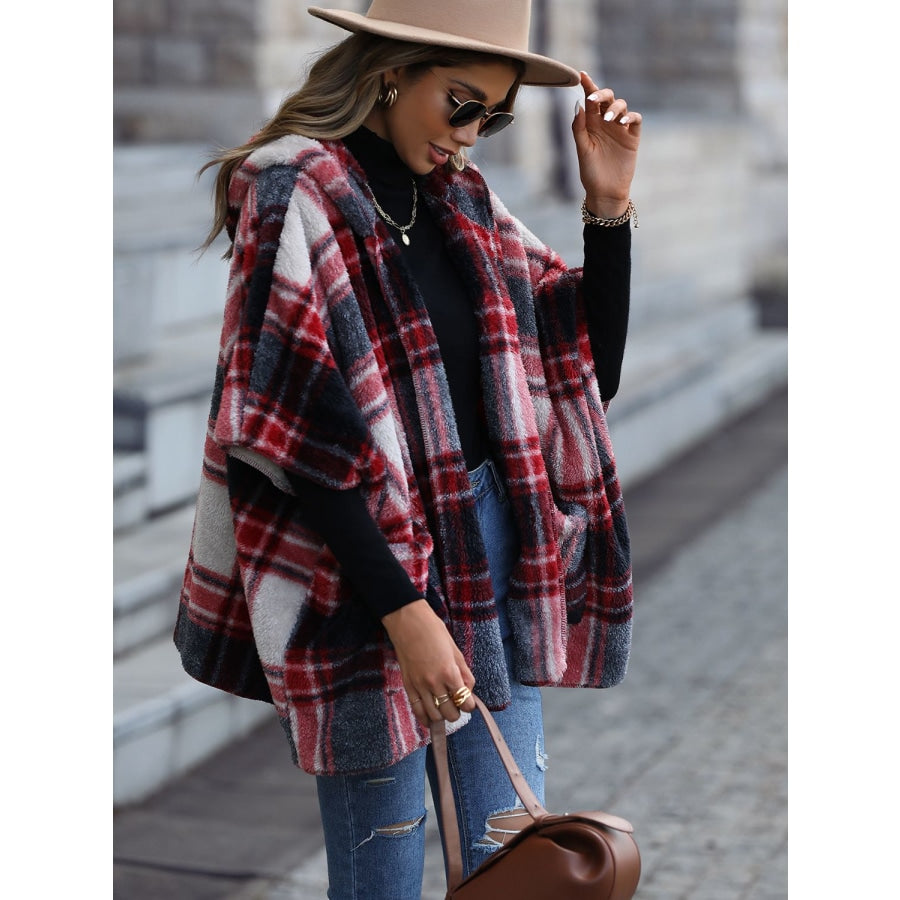 Plaid Hooded Coat with Pockets