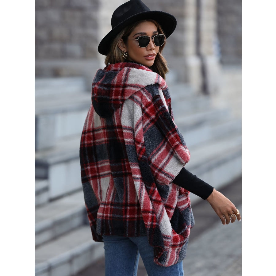 Plaid Hooded Coat with Pockets