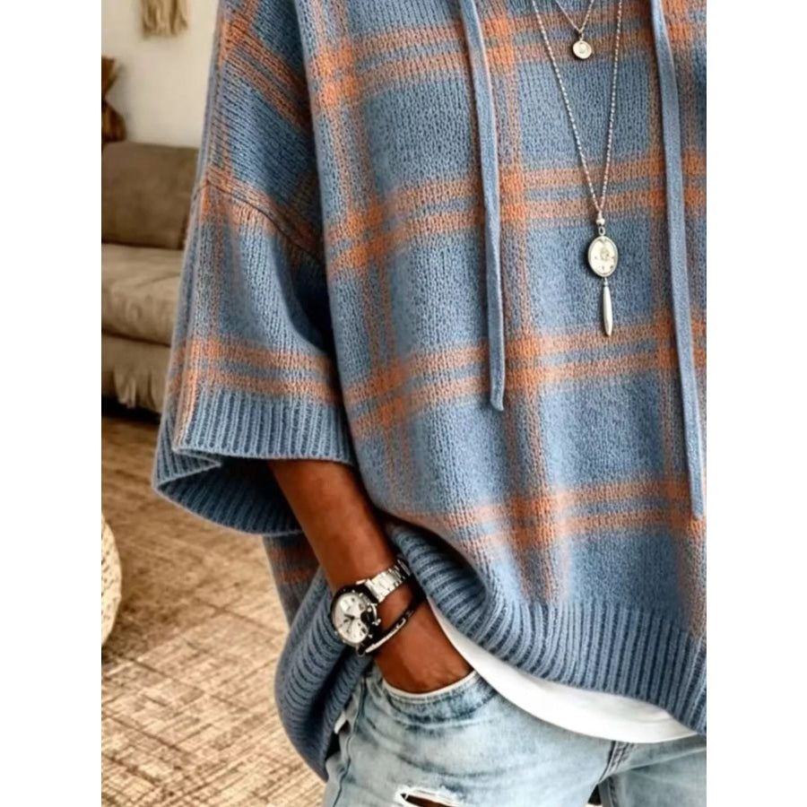 Plaid Hooded Knit Sweater