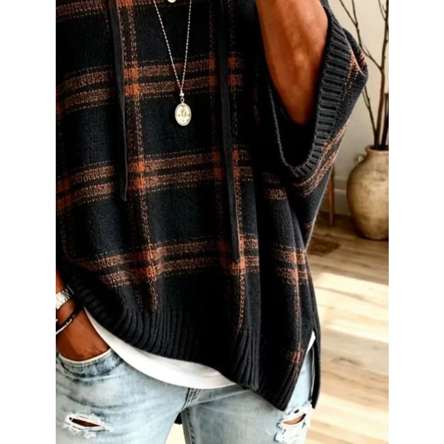 Plaid Hooded Knit Sweater