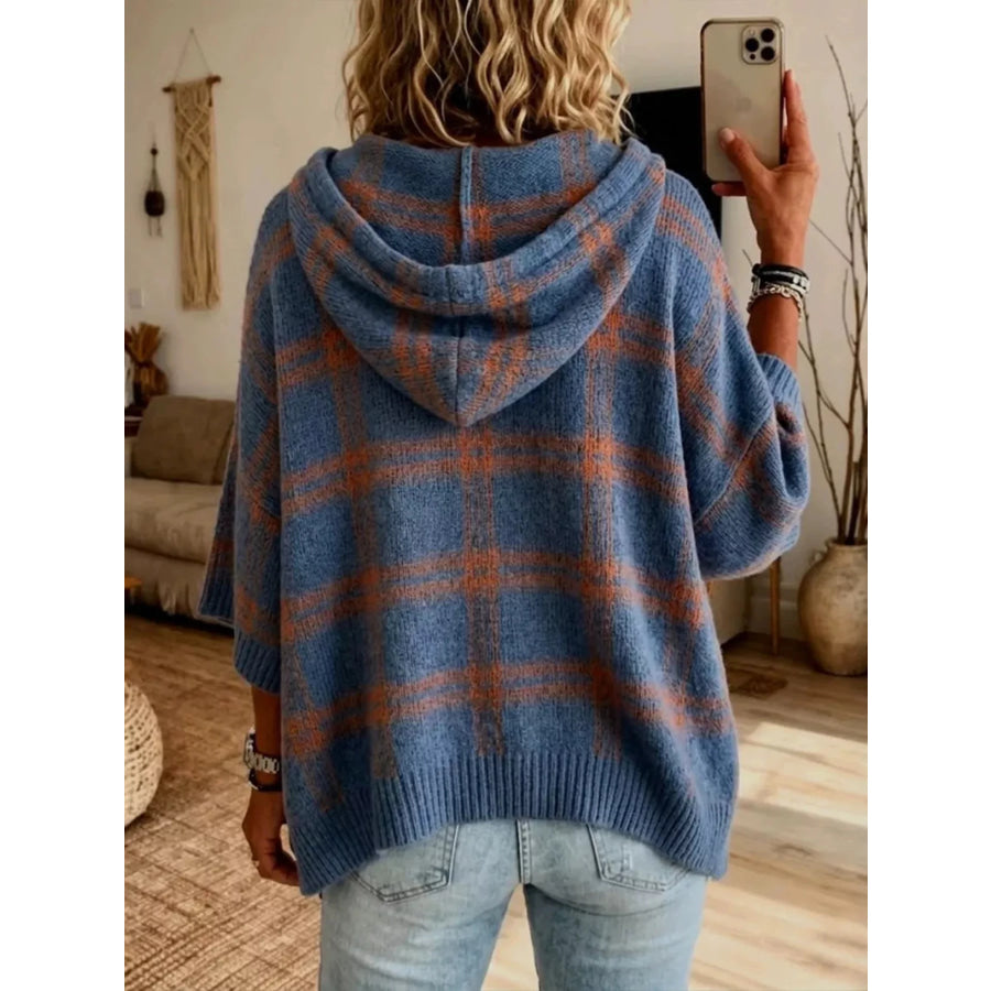 Plaid Hooded Knit Sweater