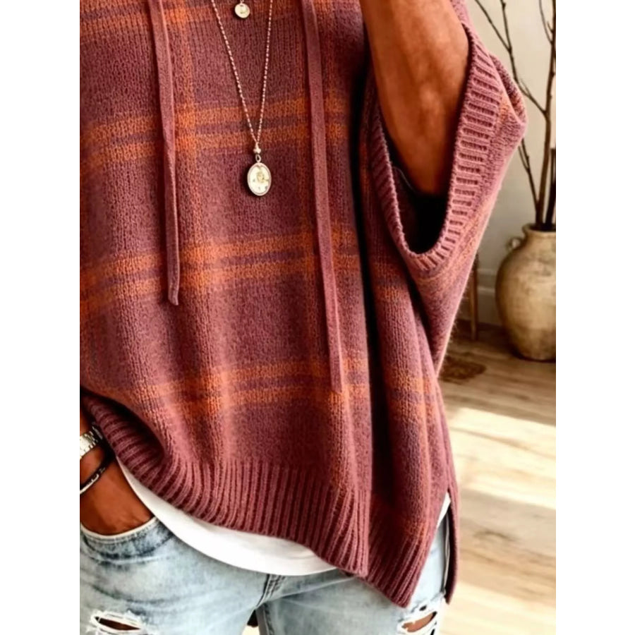 Plaid Hooded Knit Sweater