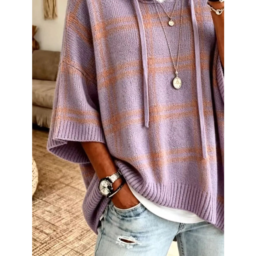 Plaid Hooded Knit Sweater