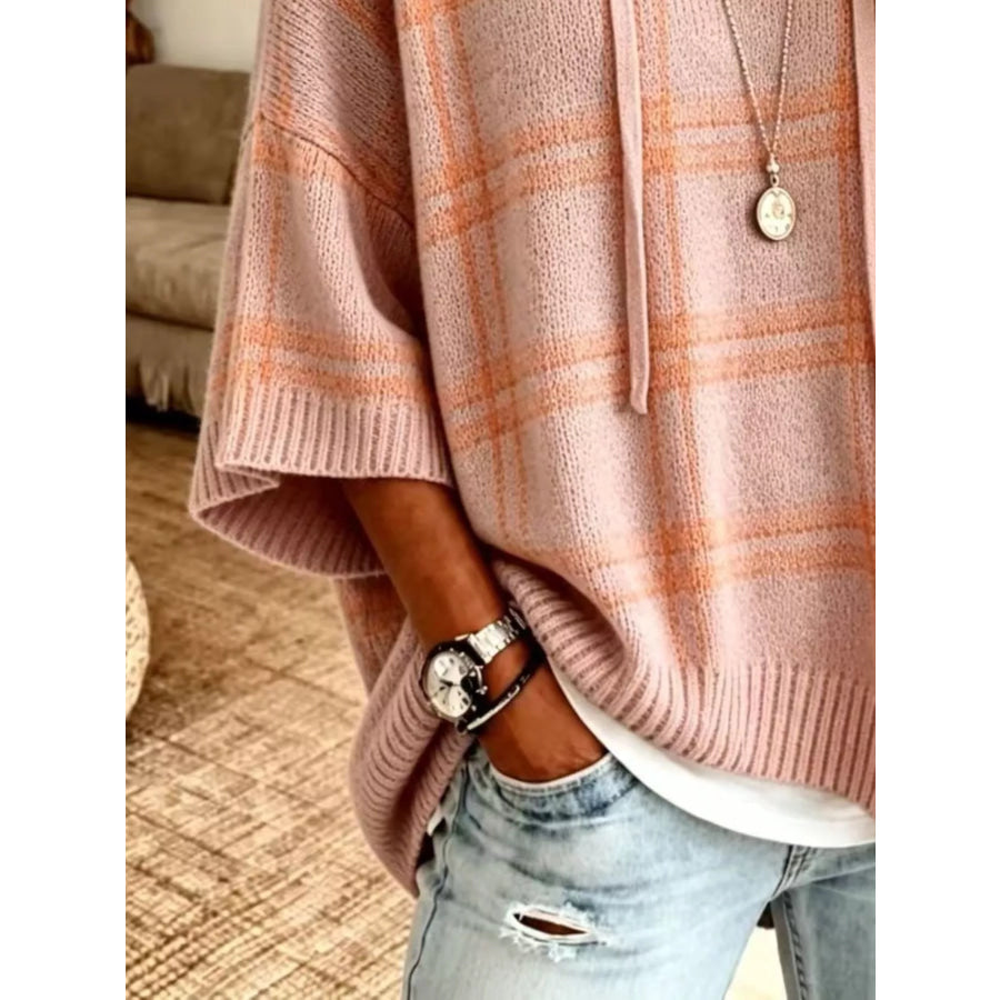 Plaid Hooded Knit Sweater