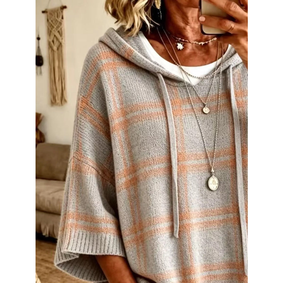 Plaid Hooded Knit Sweater