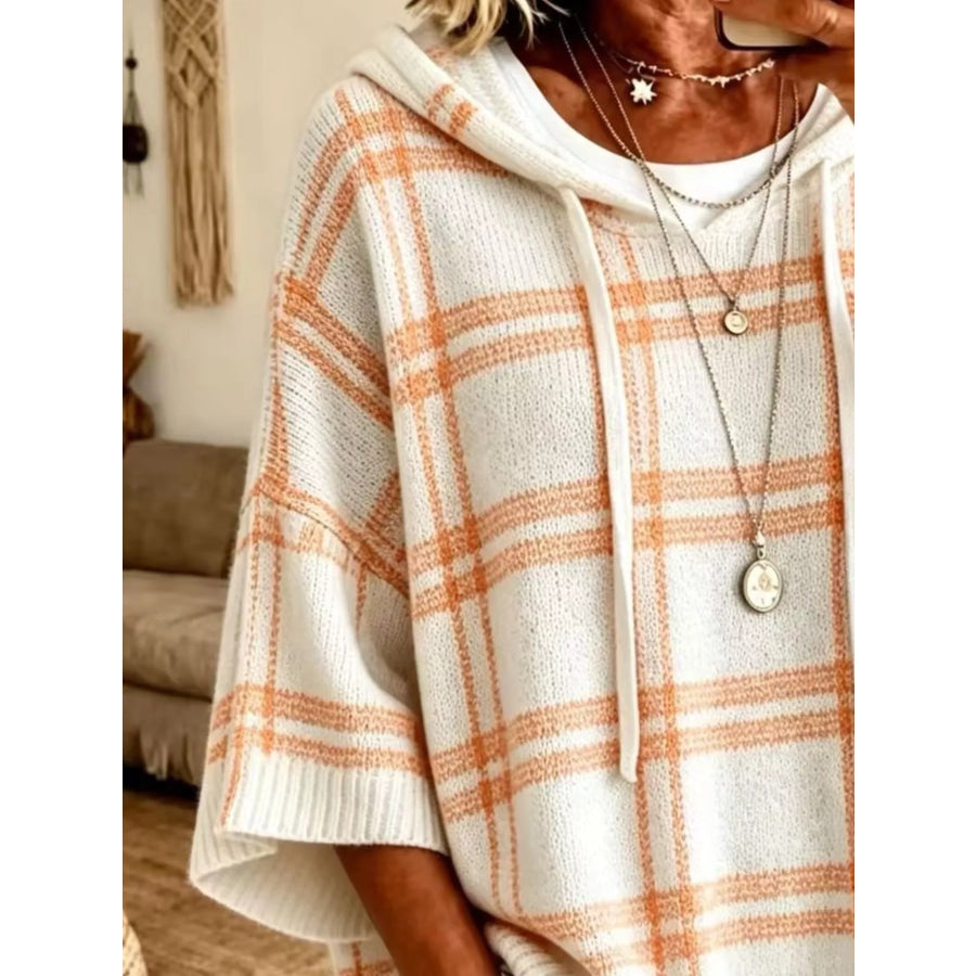 Plaid Hooded Knit Sweater